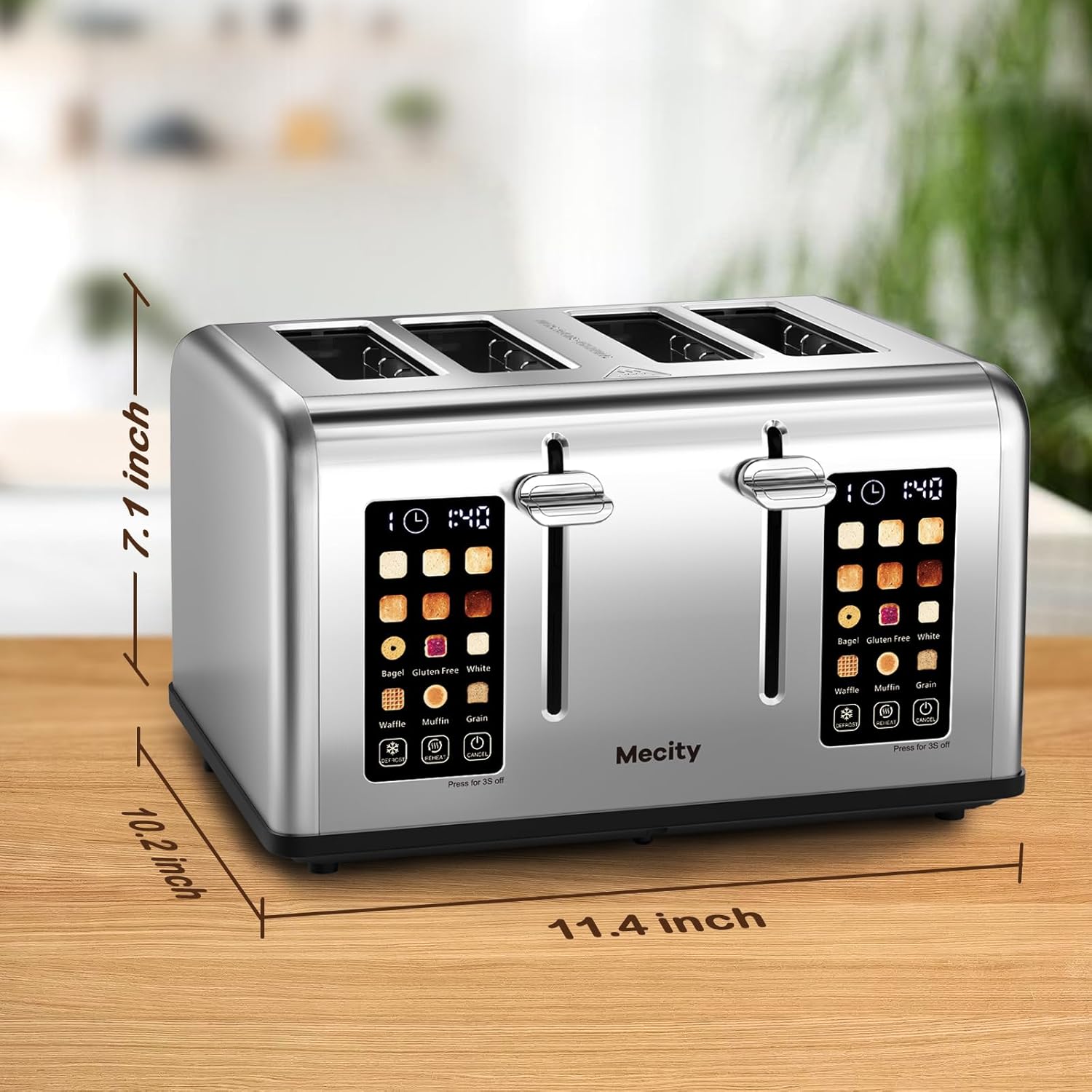 Mecity 4 Slice Toaster with Touch Screen Control, 4 Wide Slots, Stainless Steel Smart Bread Toaster for Bagels, Muffins, Waffles, Dual Control Panel, Timer, Defrost, Reheat, 120V 1650W - Image 8