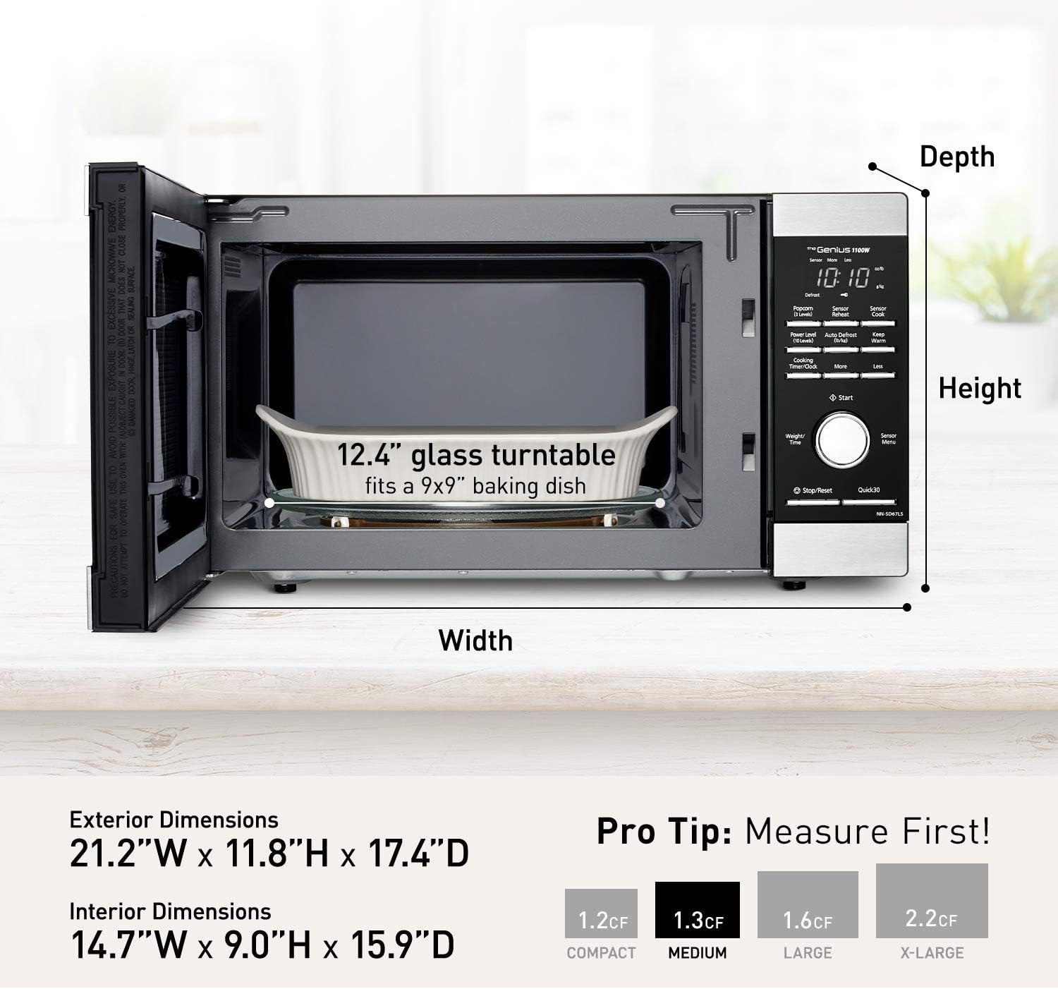 Panasonic Microwave Oven, 1.3 cu. ft. 1100W Countertop Microwave with Genius Sensor Cooking and Auto Defrost - NN-SD67LS (Stainless Steel) - Image 3