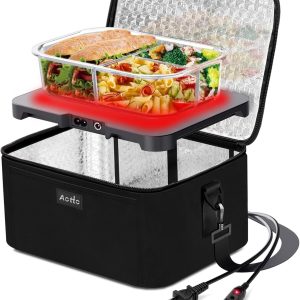 Aotto Portable Oven, Electric Lunch Box Food Heater - 12V/24V/110V 3-in-1 Car Food Warmer - Mini Personal Microwave Heated Lunch Box Warmer for Car, Truck, Travel, Office & Home Use - Black