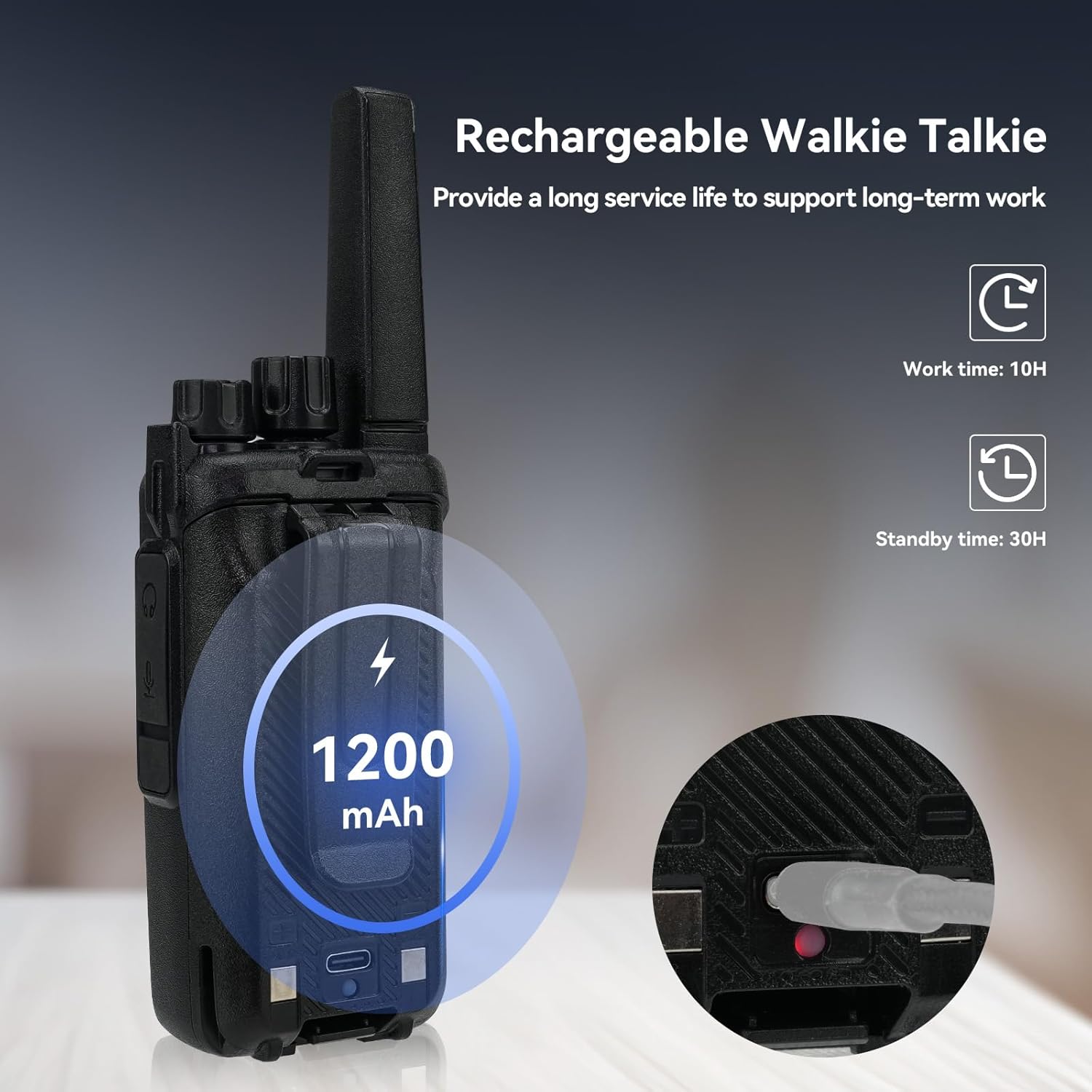 Retevis RT68H Walkie Talkies for Adults Long Range,Portable FRS Two-Way Radios Rechargeable,Intuitive,Channel Power Display, with 6 Way Multi Charger,Hands Free Walkie Talkies with Earpiece (6 Pack) - Image 5