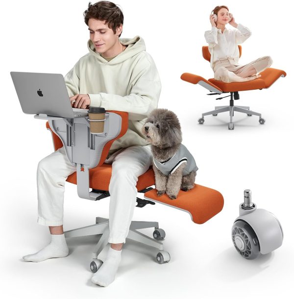 Newtral Freedom-X Criss Cross Chair with Wheels & Amrests- Cross Legged Office Chair with Laptop Tray, Multi-Position Recliner Chair, Adjustable Ergonomic Chair, Relax, Work from Home