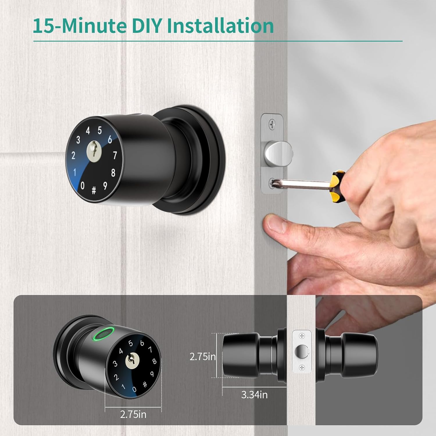 IRONZON Fingerprint Door Knob Fingerprint Door Lock with App Control Smart Door knob for Bedroom, Biometric Door Lock for Apartment Office and Garages - Image 5
