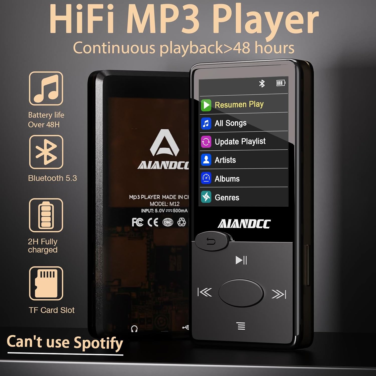 64GB Mp3 Player with Bluetooth 5.3 HiFi Sound, Mp3 Player with FM Radio, Mini Music Player for Kids Adults, Earphones Included, TF Card can be Inserted - Image 3