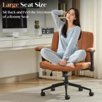 SAMERY Criss Cross Chair with Wheels Adjustable Flip-Up Arms, Wide Cross Legged Office Desk Vanity Chair Height Adjustable Swivel for Home Office Vanity Computer Task (Brown, with Armrests) - Image 3