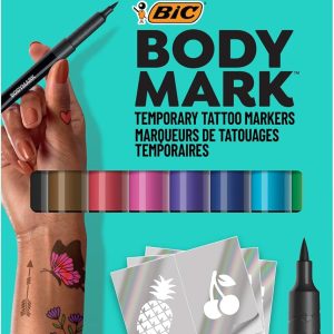 BIC BodyMark Temporary Tattoo Marker with Cosmetic Quality and Skin Safety, 8-Count in Assorted Colors