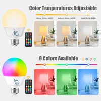 Brightown E26 Rechargeable Light Bulb with Remote and Timer, Battery Backup Bulb for Sconces and Lamps, Magnetic Bulbs for Non-Hardwired Fixture, 3 Color Temperatures + 9 RGB Colors, Dimmable, 2 Pack - Image 3