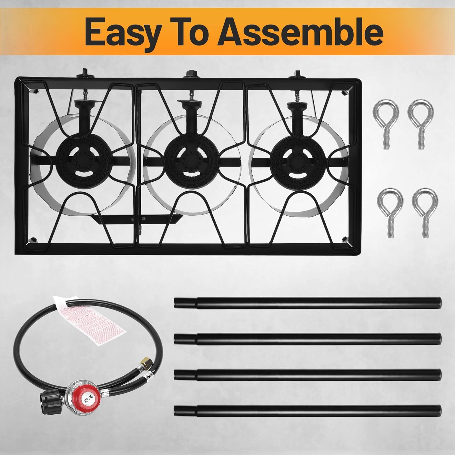 Outdoor Camping Stove, 225000 BTU, High Pressure 3 Burner, Propane Gas Cooker with Detachable Legs, 30 PSI Regulator - Image 7