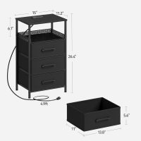 Night Stand Set 2 with Charging Station, 3 Drawer Nightstands with LED Lights, End Table with Outlets and USB Ports, Side Table with Open Shelf, Bedside Tables for Bedroom, Black - Image 3