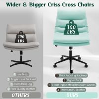 Esright Criss Cross Chair with Wheels Thick Cusion, 18" High Back Cross Legged Office Chair Comfty Office Chair with Extra Wide Seat 360°Swivel Adjustable Cute Compute Chair Premium Leather Green - Image 6
