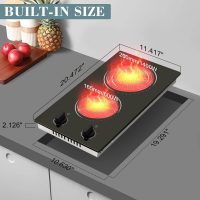Hobsir 2 Burner Electric Cooktop 110v, Plug in Electric Stove Top, 2000W Electrical Stove Top Burner, 12 Inch Countertop & Built-in Ceramic Cooktop, Knob Control, 9 Power Level - Image 5