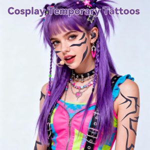 Movie Anime Purple Temporary Tattoos Dance Cosplay, 4pcs Halloween Cosplay Tattoos Stickers Prop Accessories, Water Transfer(Purple)