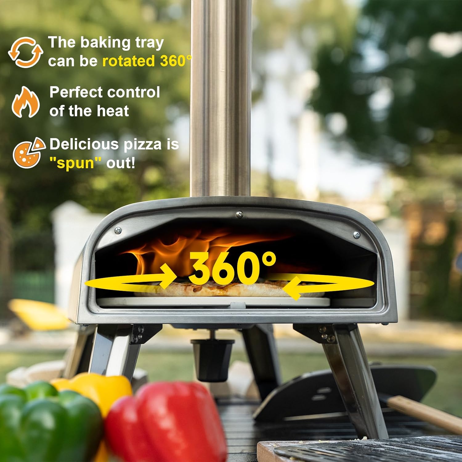 Outdoor Pizza Oven aidpiza 12" Wood Pellet Pizza Ovens With Rotatable Round Pizza Stone Portable Wood Fired with Built-in Thermometer Pizza Stove for Outside Backyard Camping Picnics - Image 2