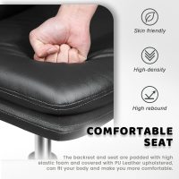 LEMBERI PU Leather Armless Office Desk Chair No Wheels,Criss Cross Legged Office Chair, Wide Padded Swivel Vanity Chair,Mid Back Ergonomic Computer Task Chair for Make Up,Small Space,Gray - Image 4