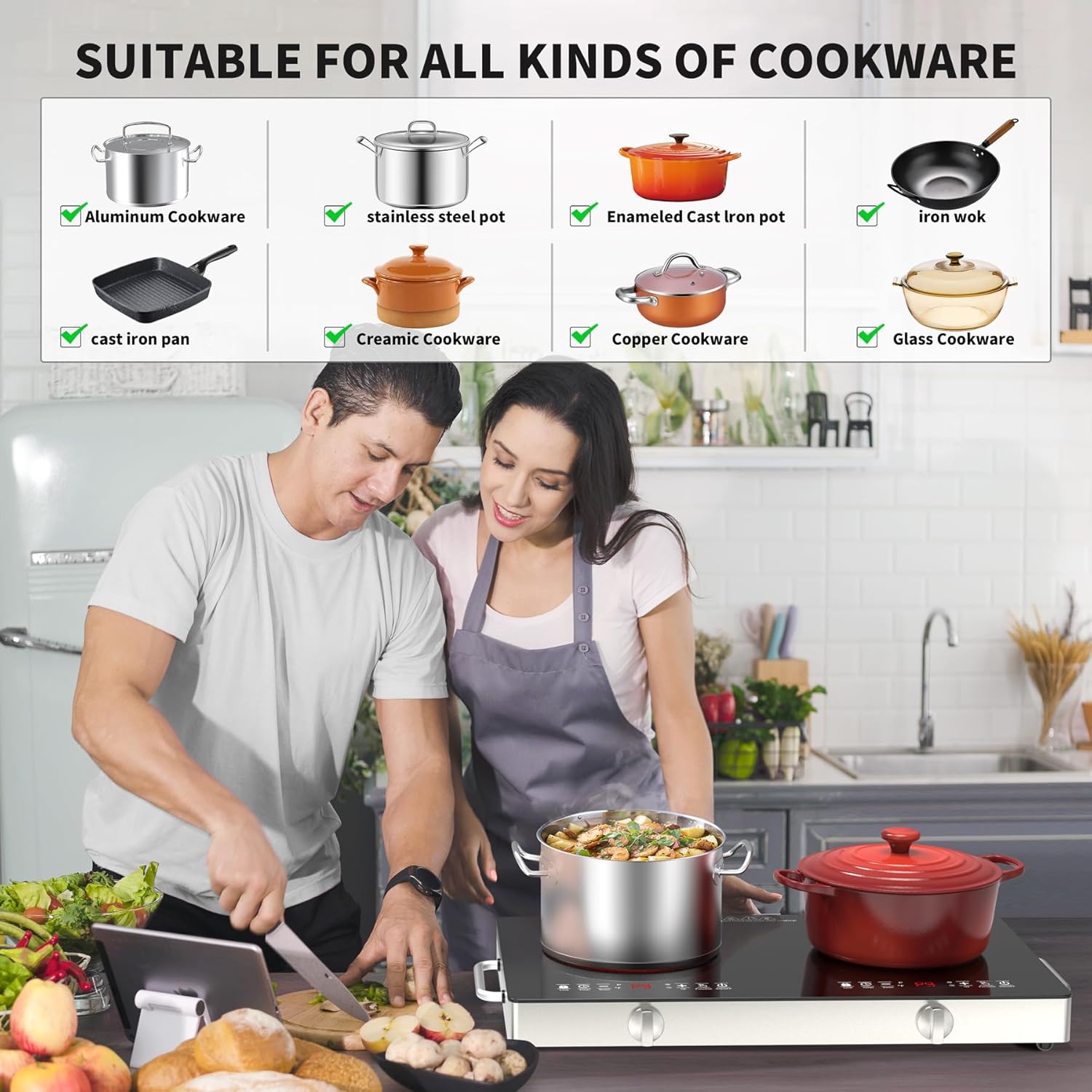 Electric Cooktop,110V 2400W Stove top, Countertop Cooktop with 9 Power Levels, LED Display,Child Safety Lock, Timer,Knob and Touch Control 2 burner Electric cooktop - Image 4