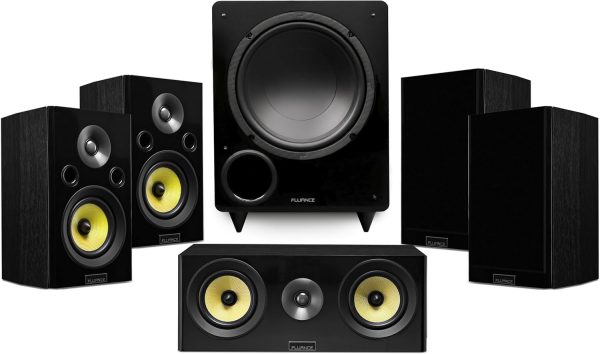 Fluance Signature HiFi Compact Surround Sound Home Theater 5.1 Channel Speaker System Including 2-Way Bookshelf, Center Channel, Rear Surround Speakers and DB10 Subwoofer - Black Ash (HF51BC)