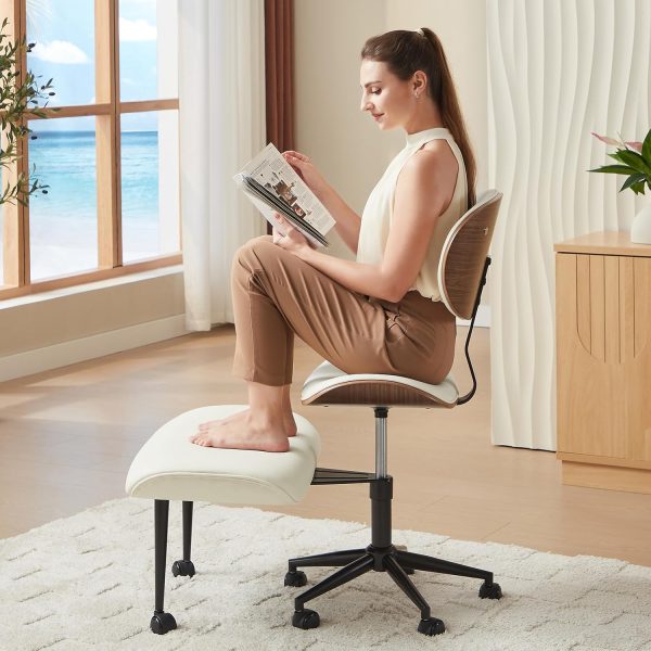 Bestier Criss Cross Office Chair with Wheels, 360° Swivel ADHD Chair for Adults, Height Adjustable Meditation Chair with Wider Bentwood Back Support for Multi Position (Contemporary Bentwood, White)