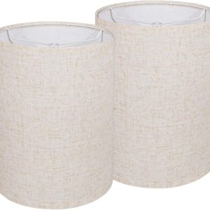 Lampshades set of 2, Tall Lamp Shades, 10" Top X 10" Bottom X 13" High Beige Large Line Fabric Lamp Shades, Easy Assembly Replacement Lampshades