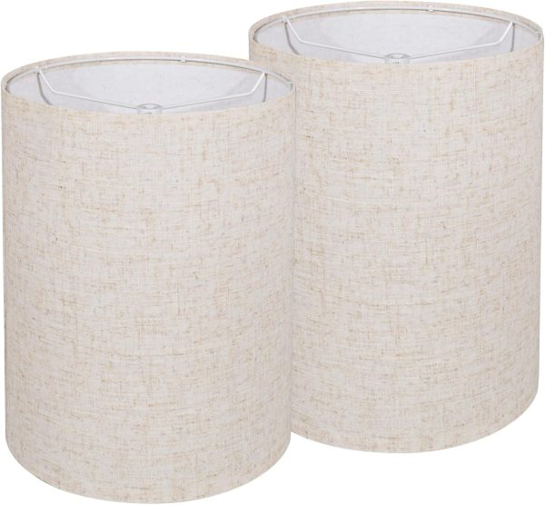 Lampshades set of 2, Tall Lamp Shades, 10" Top X 10" Bottom X 13" High Beige Large Line Fabric Lamp Shades, Easy Assembly Replacement Lampshades