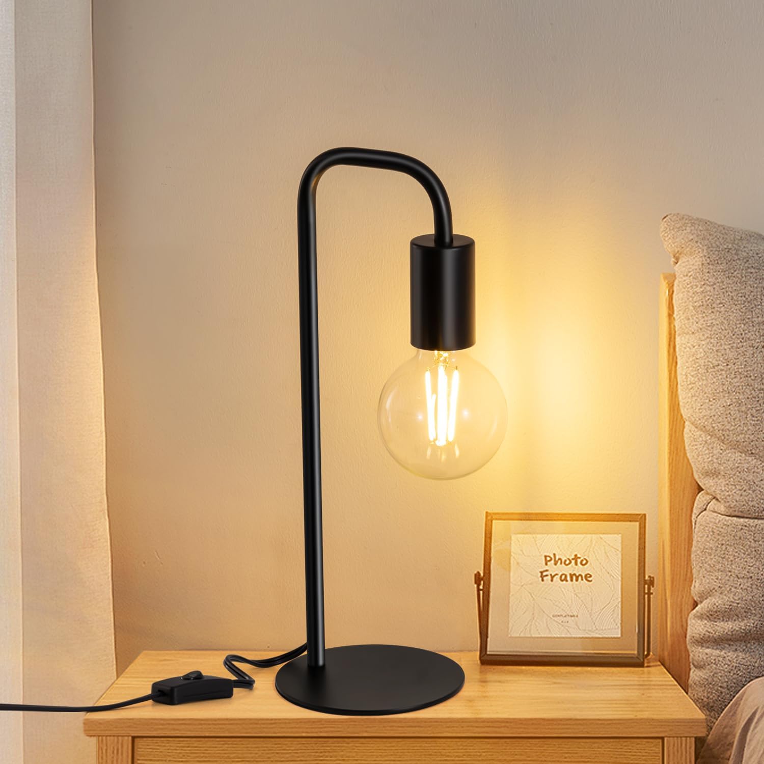 Industrial Table Lamp for Bedroom, Bed Side Table Lamps for Nightstand with Wire Switch, E26 Socket Base, Modern Nightstand Lamp for Living Room, Reading, Office, Bulb Not Included - Image 3