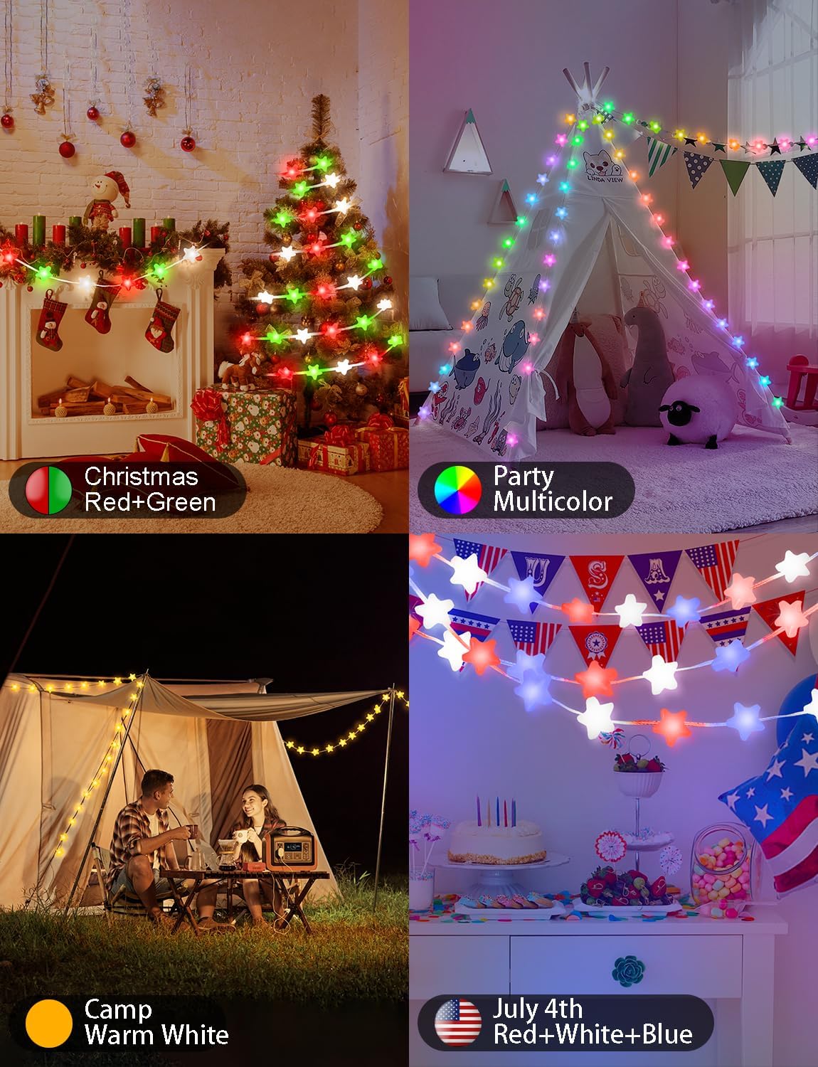 Smart Star String Lights Plug in, 33Ft 16 Million Color Changing Fairy Lights RGB Built in Chip APP & Remote Control DIY Music Sync Twinkle Light for Bedroom Halloween Decoration - Image 8