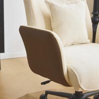 VINGLI Beige Swivel Office Chair with Back & Lumbar Pillow,Padded Arms,with Wheels,Comfy Modern Desk,Sewing,Dining,Vanity,Computer Task Chair for Home,Makeup,Nail Tech,Bedroom,Living Room,Chenille - Image 4