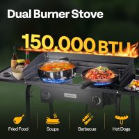 VIVOHOME 2 Burner Outdoor Propane Stove, Heavy Duty Gas Stove with 2 Side Panels and Windscreen, 150,000 BTU Camping Stove for Backyard Barbecues - Image 2