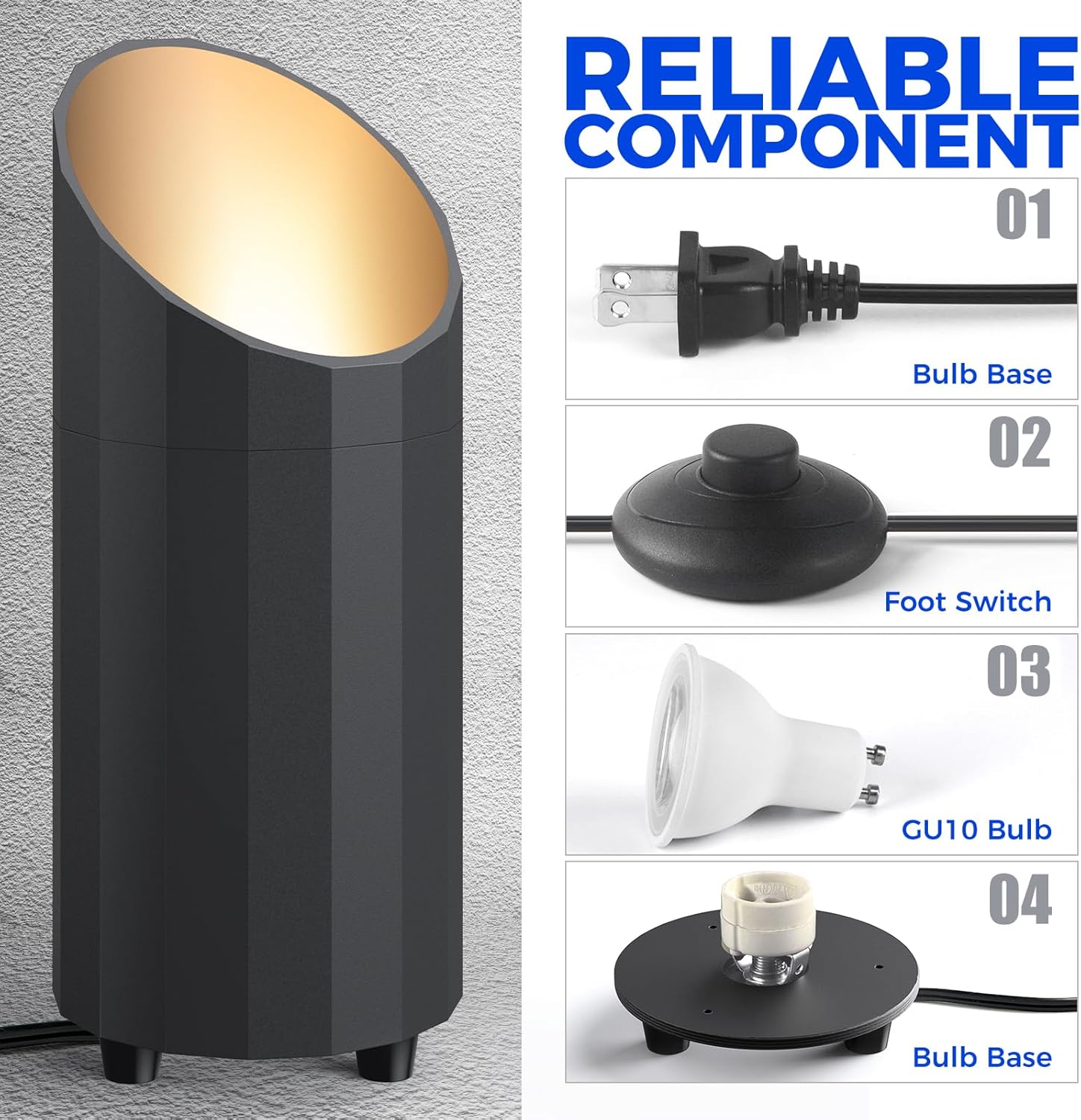 Barrina Uplighting Indoor Spotlight, 2 in 1 Detachable Up Lights Indoor Floor Can Light with 3000K GU10 Bulb, LED Spot Lights for Plant Picture Home, 6.56FT Plug Cord & Foot Switch,2 Packs - Image 8