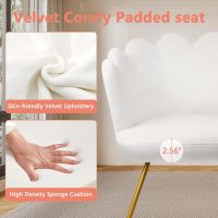CLATINA Modern Velvet Make Up Vanity Chair, Flower Shaped Back Accent Chair Armchair with Gold Metal Legs, Cute Girl Criss Cross Chair No Wheels for Home Office Bedroom Dressing Living Room, White - Image 4