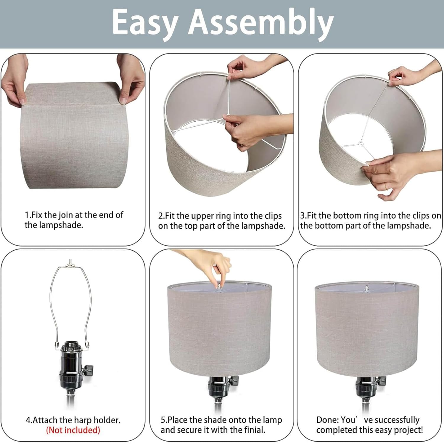 Drum Lamp Shades Set of 2, 13" Top x 13" Bottom x 10" High Polyester Fiber Printing Plants Lampshade, Floral Lampshade Cover, Spider Fitter for Table & Floor Lamps, Assembly Required (Country) - Image 8