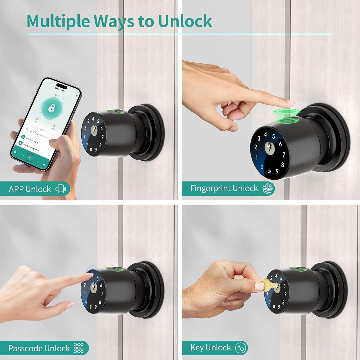 IRONZON Fingerprint Door Knob Fingerprint Door Lock with App Control Smart Door knob for Bedroom, Biometric Door Lock for Apartment Office and Garages - Image 3