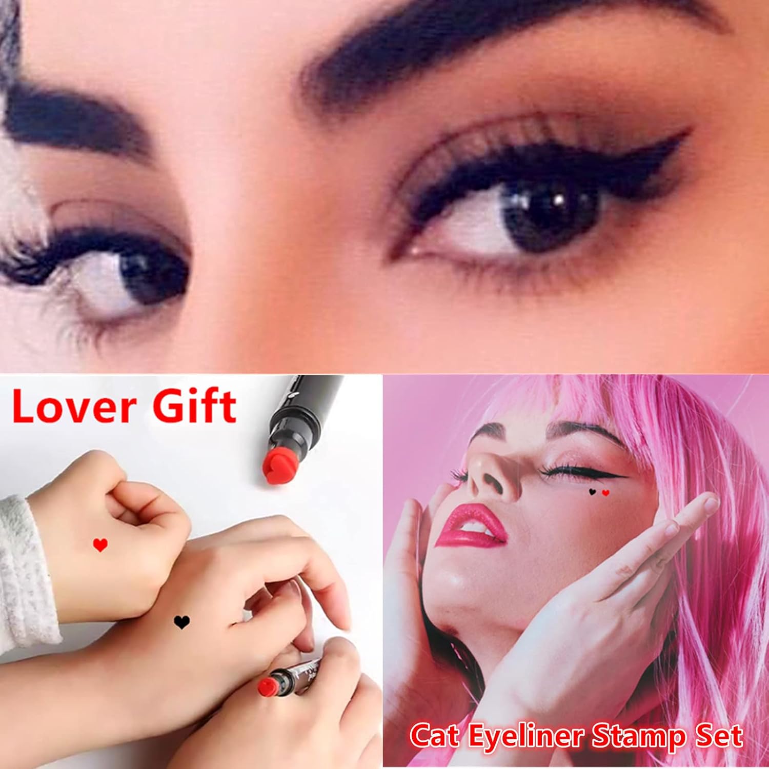 Go Ho 2 PCS Waterproof Liquid Eyeliner Stamps,Double-side Black&Red Smudge-proof Eye Liner,Heart Stamp Eyeliner for Halloween Costumes Makeup,Long-lasting Love Tattoo Tools for Valentines Day - Image 8
