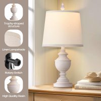 PARTPHONER Retro Table Lamps Set of 2, Bedside Lamp for Bedroom Rustic Farmhouse Table Lamps for Living Room, 22" Vintage Nightstand Lamps with White Shades, White - Image 4