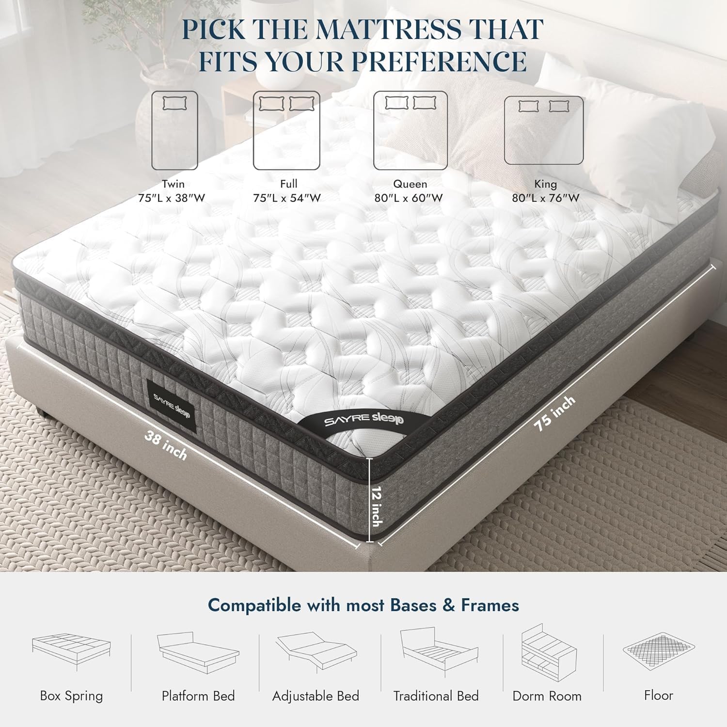 12'' Queen Mattress, Queen Size Mattress in a Box, Modern New Diamond Innerspring Hybrid and Cooling Gel Memory Foam Mattresses, Pressure Relief & Motion Isolation, RV Medium Firm Matress (12'') - Image 6