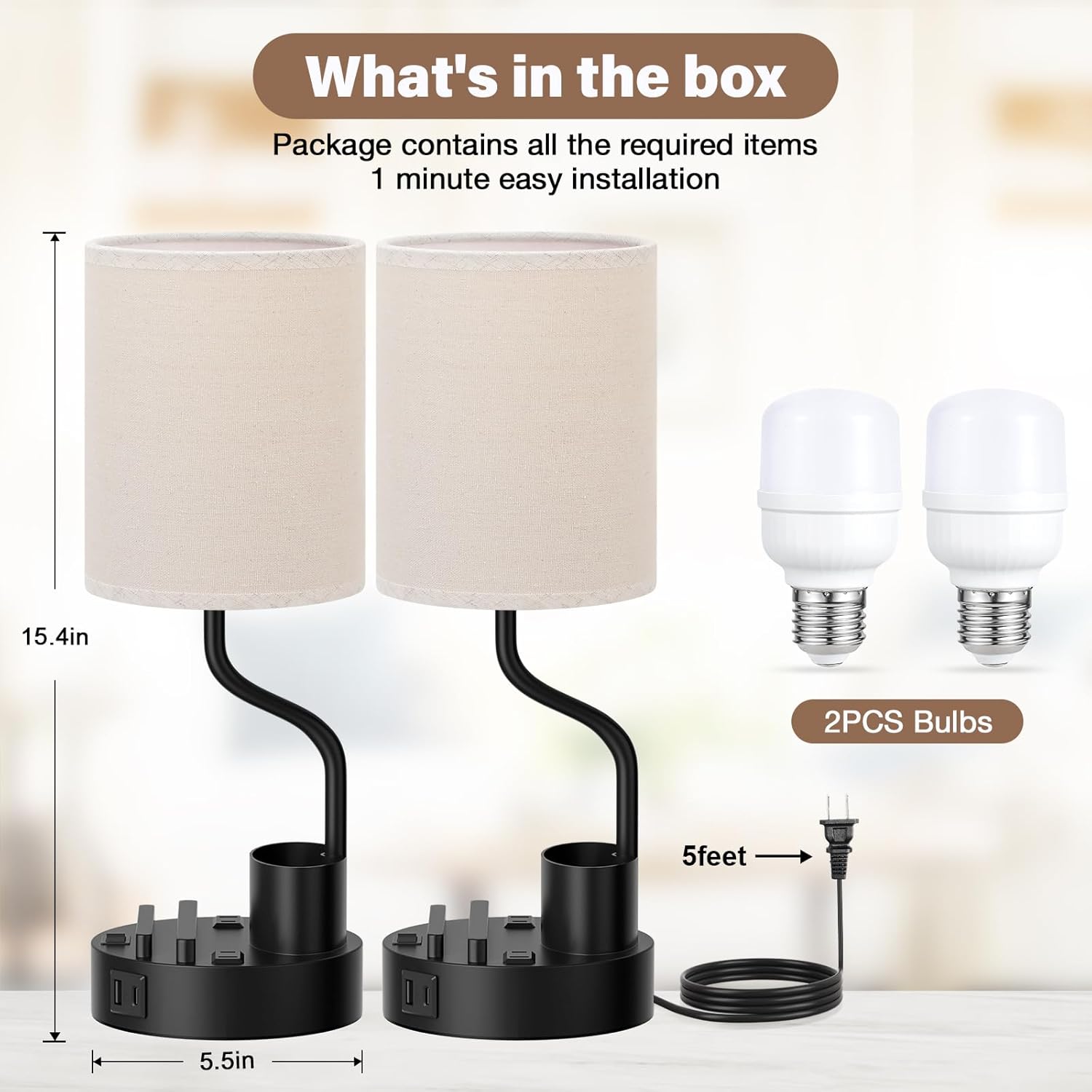 Bedside Table Lamps for Bedroom Set of 2 - Nightstand Light with AC Outlet and USB A & C for Charging, 3 Color Temperatures, Study Desk Lamp with Pen Holder & Phone Stand for Living Room/Dorm/Office - Image 6