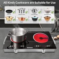 Karinear 2 Burner Electric Cooktop 110V, Portable Electric Stove with Handle, Knob Control Electri Hot Plate, Ceramic Countertop Burner, Timer, Safety Lock, 9 Power Level, 2000W, 24 inch(White) - Image 7