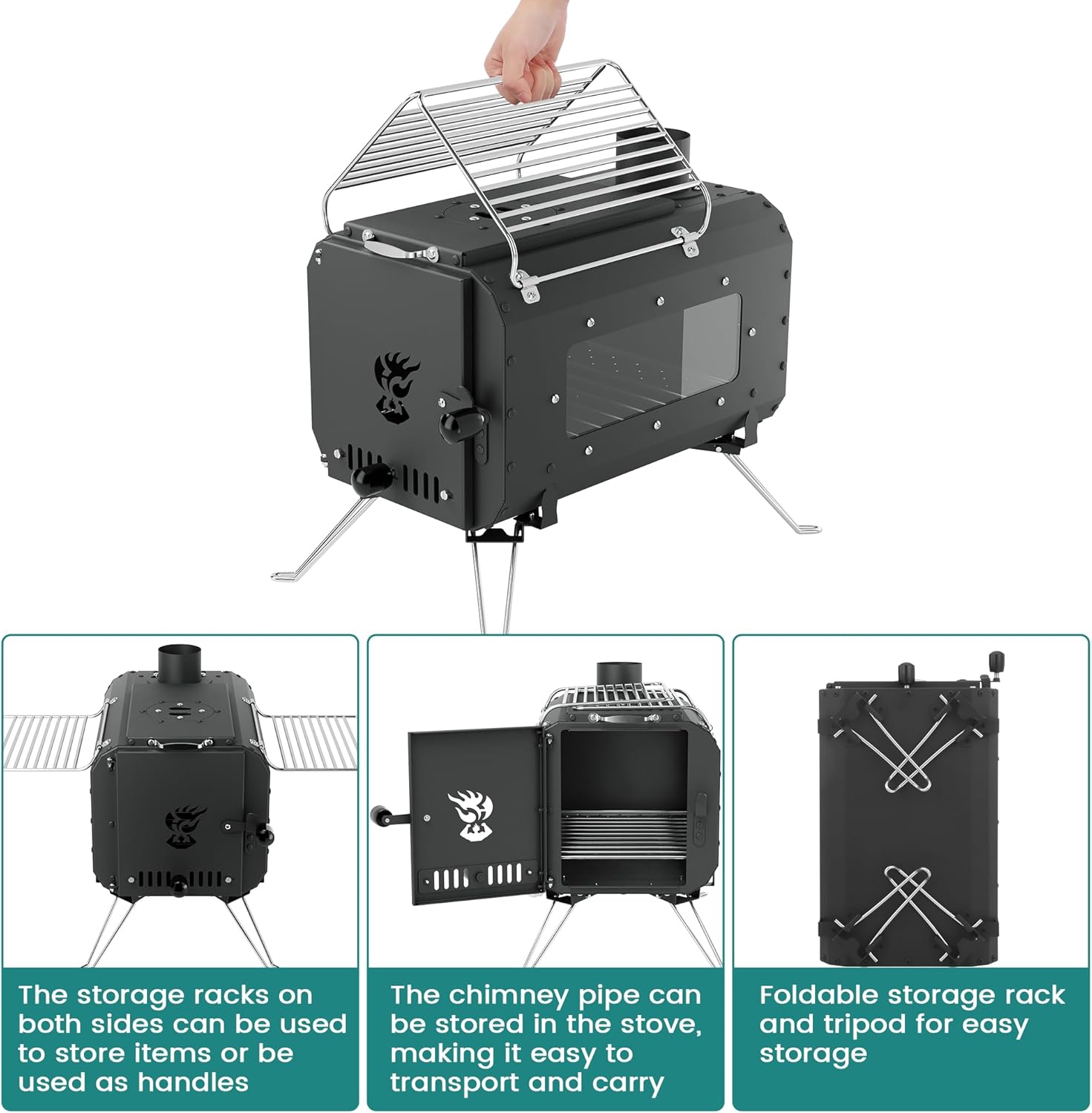 Gaomon Outdoor Portable Wood Stove, Tent Stove,Wood Burning Stove for Camping,Cast Iron Wood Stove,Tent Heaters for Camping, Includes Chimney Pipes ans View Glass,Ice-fishing, Cookout, Hiking, Travel - Image 7