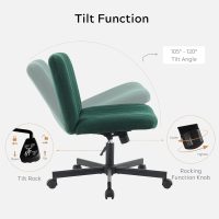 Crossleg Chair with Wheels Wide Seat Home Desk Criss Computer Chair Velvet Swivel Side Vanity Chair Green for Girl - Image 4