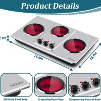 Cusimax Hot Plate Electric,Countertop Infrared Triple Burner with 7″Ceramic Glass Cooktop,Electric Hot Plate for Cooking,11 Level Temperature Setting - Image 5
