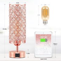 Hong-in Crystal Table Lamp - 3-Way Dimmable Touch Control, Rose Gold Bedside Lamp with USB C and A Ports, Nightstand Light for Living Room, Bedroom, Home Office (Bulb Included) - Image 5