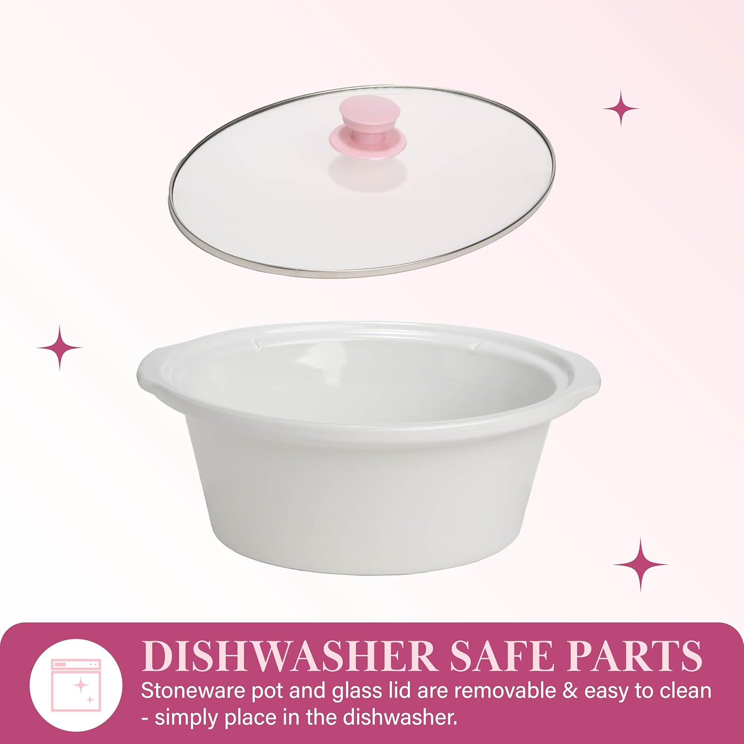 Paris Hilton 6-Quart Manual Slow Cooker, Features Three Settings (Low, High, Warm), Naturally Nonstick and Dishwasher Safe Stoneware Insert, Family Sized Capacity, Pink - Image 5