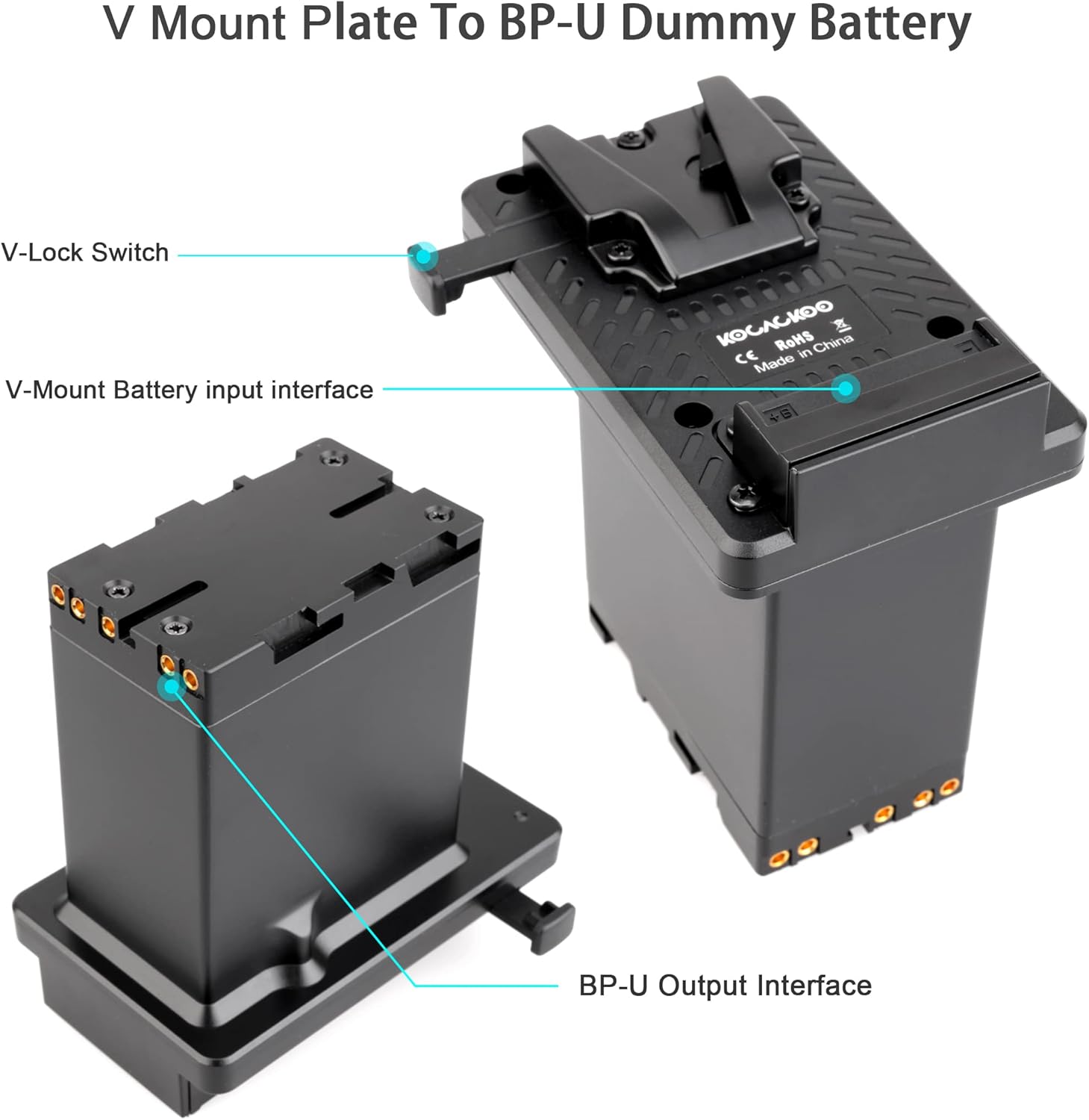 Fully decoded V-Mount Battery to BP-U Series Battery Conversion Adapter Plate for Sony ILME-FX6/FX6VK,PXW-Z190/FS5/Z280/Z190 Camcorders, etc. - Image 3