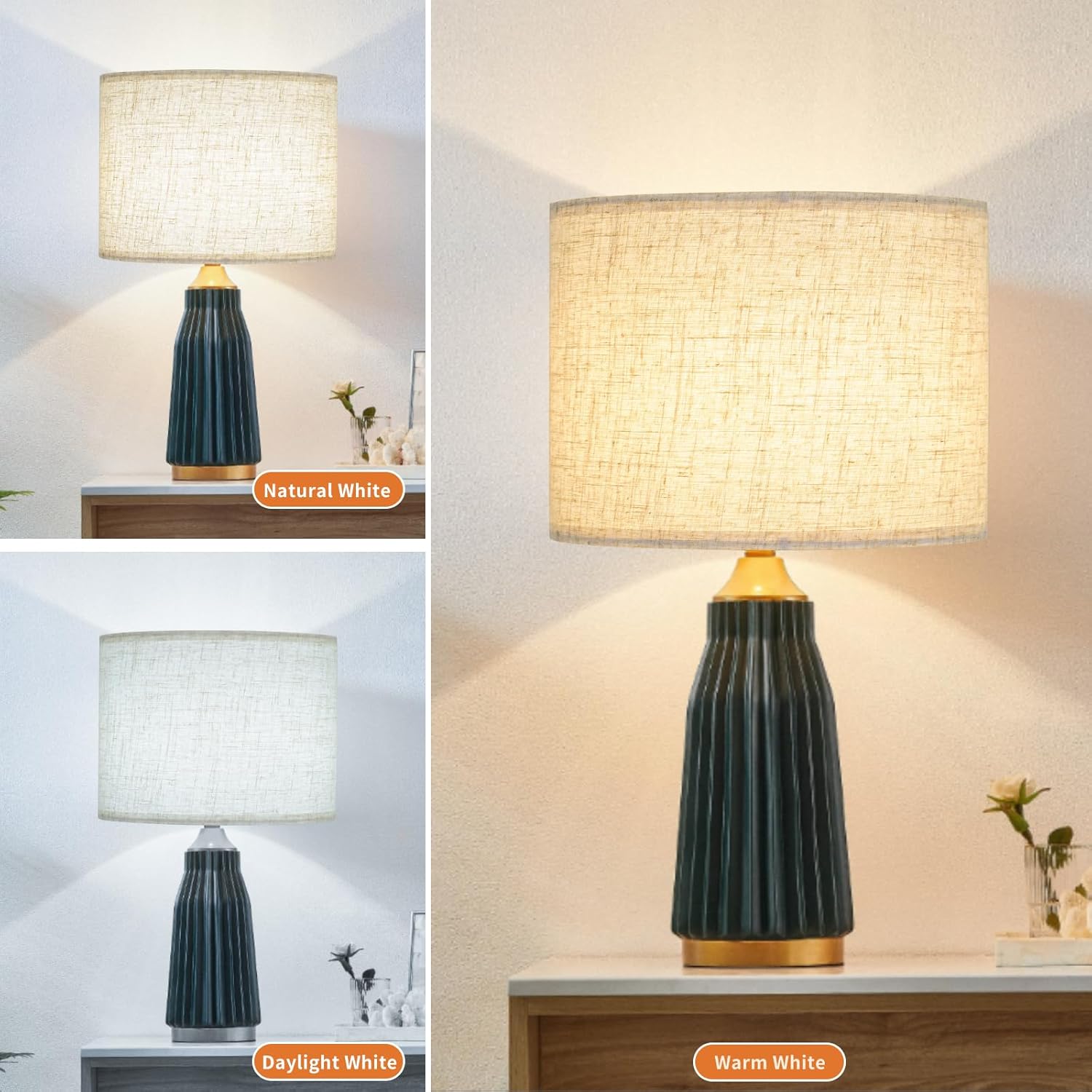 Beige Lamp shades Set of 2, Large Linen Drum Lampshades, 13" Top x 13" Bottom x 10" High Lamp Shade, Replacement Lampshades for Table and Floor Lamps, Pendant Light, Handcrafted, Easy Assembly - Image 6