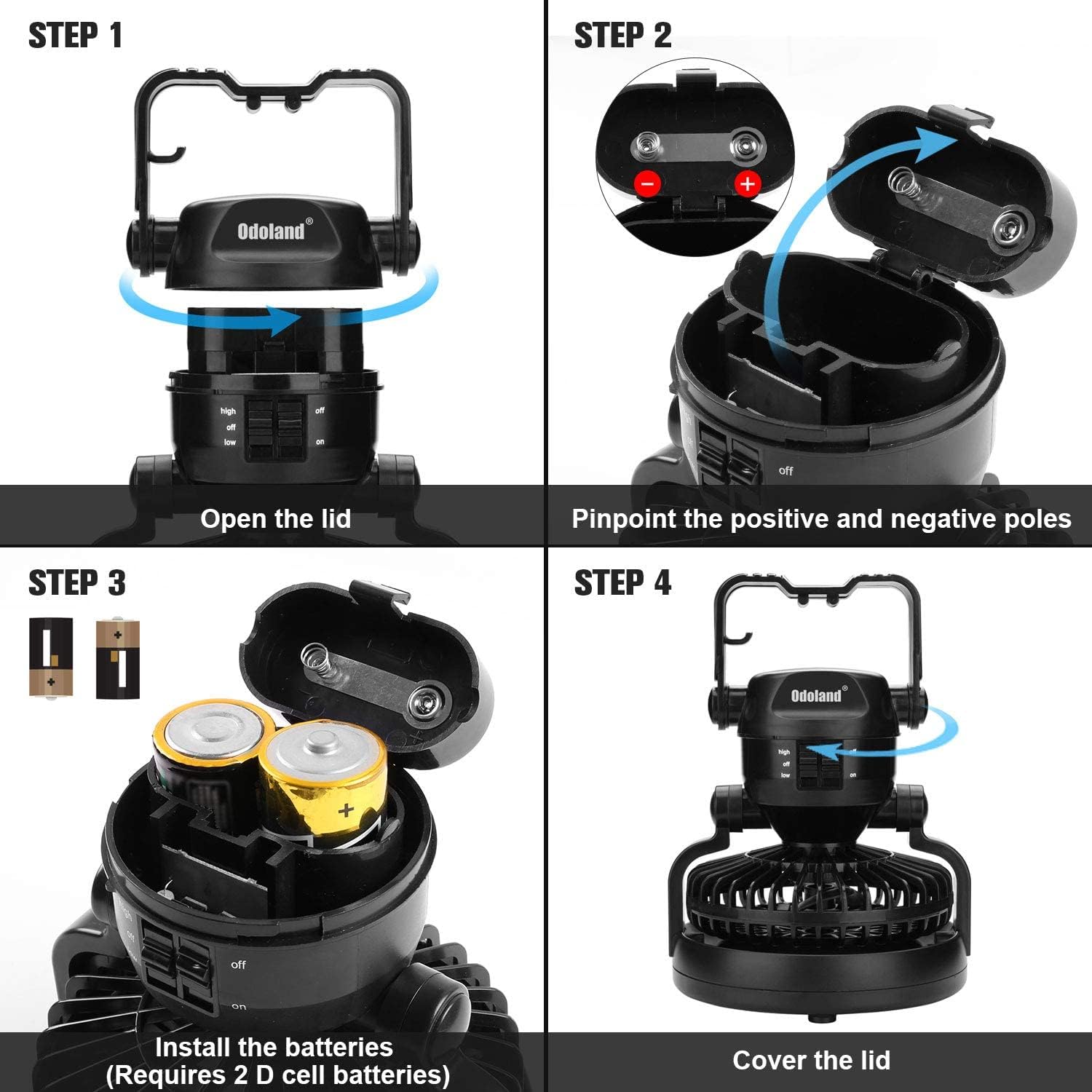 Odoland Portable LED Camping Lantern with Ceiling Fan - Hurricane Emergency - Image 7