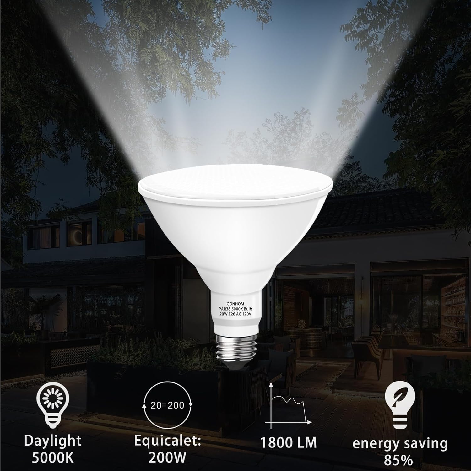 Par38 led Flood Lights Outdoor Light Bulb 2 Pack,Dimmable 5000K Daylight 1800LM,20W Replace up to 200W,Outdoor Flood Light Bulbs for Backyard,Garage,Porch,Garden - Image 2