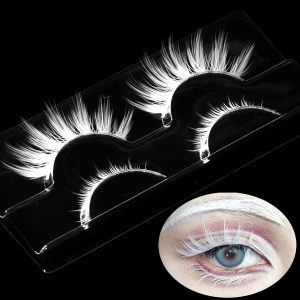 Halloween White False Lashes Upper & Bottom Extension Tools Japanese Anime Cosplay Natural Makeup Looking Masquerade Party Eye Lashes (01A)