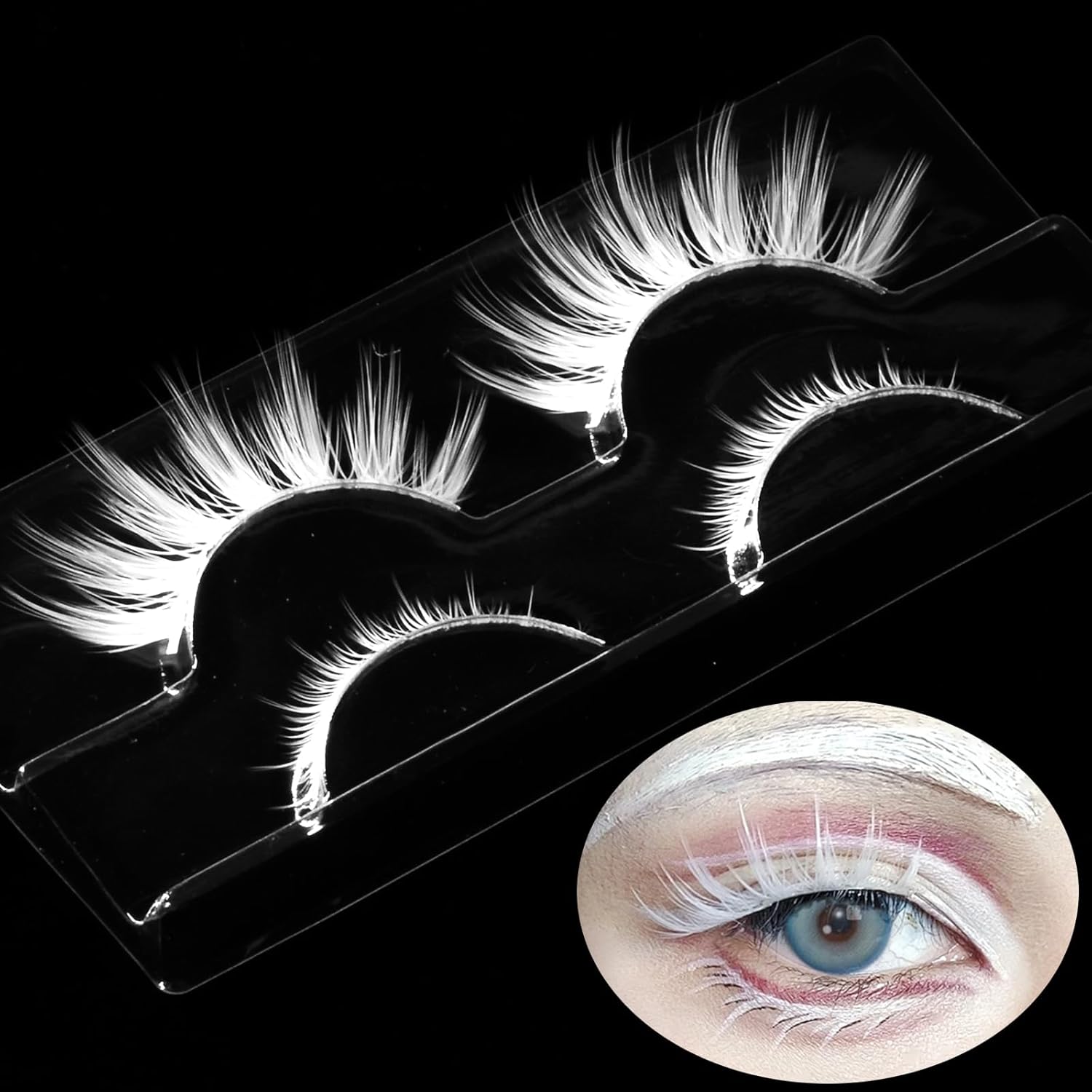 Halloween White False Lashes Upper & Bottom Extension Tools Japanese Anime Cosplay Natural Makeup Looking Masquerade Party Eye Lashes (01A)