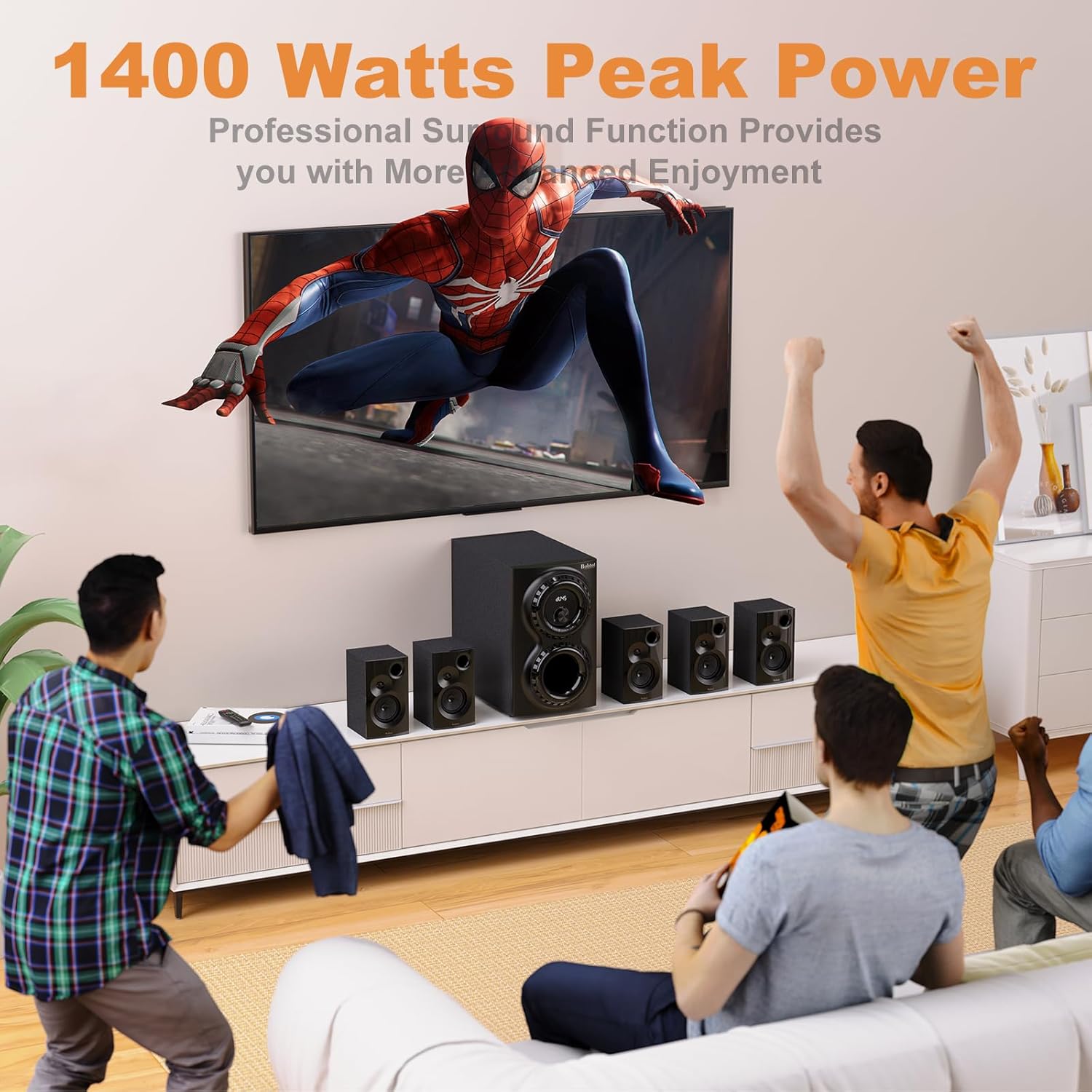 Bobtot Surround Sound Systems 1400 Watts Peak Power Home Theater Speakers - 12" Subwoofer Strong Bass 5.1 Wired Loud Stereo Audio System with Bluetooth HDMI ARC Optical Input for TV - Image 4