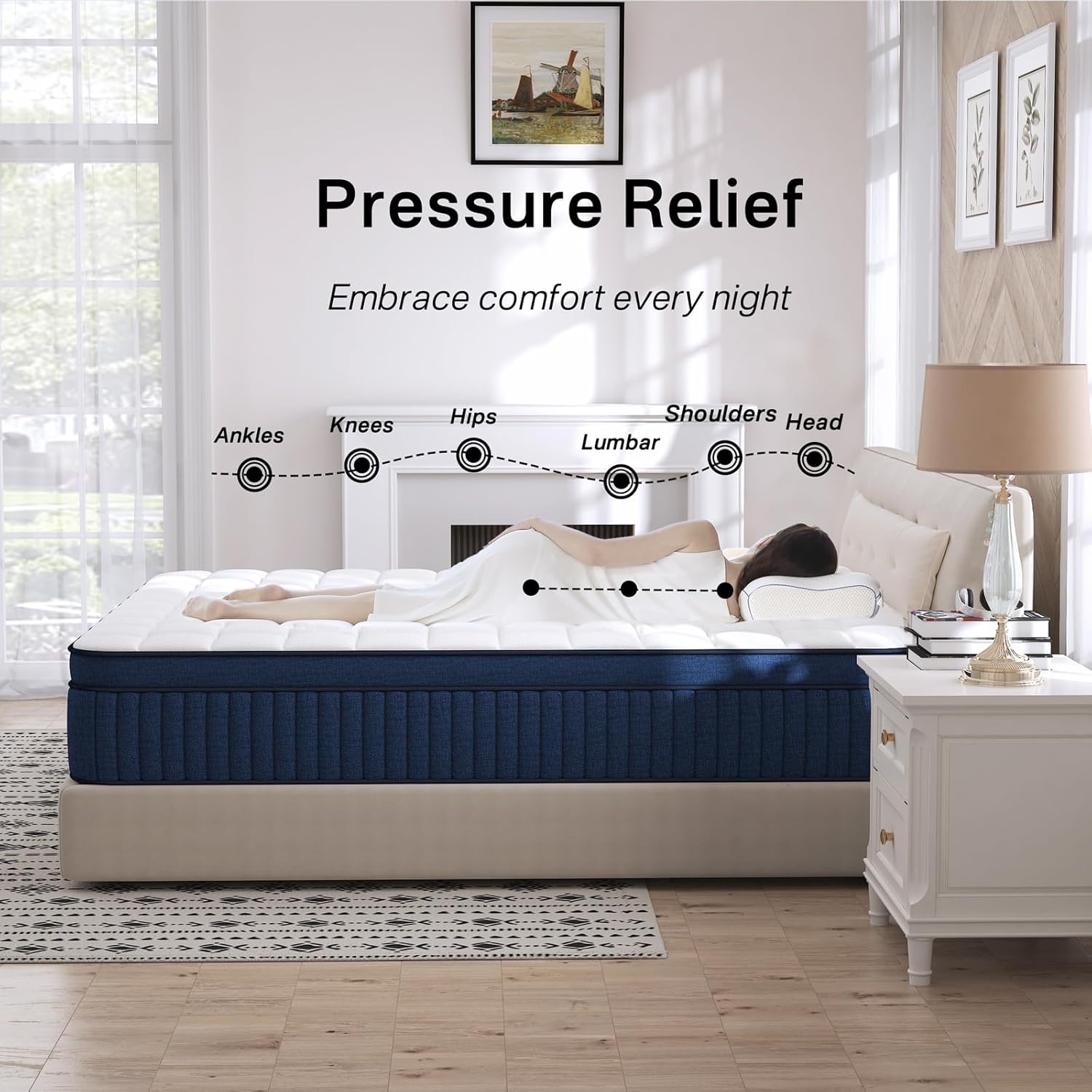 King Size Mattress, 12 Inch King Mattress in a Box, Medium Plush Pocket Spring and Gel Memory Foam for Superior Comfort, Pressure Relief, Strong Edge Support - Image 2