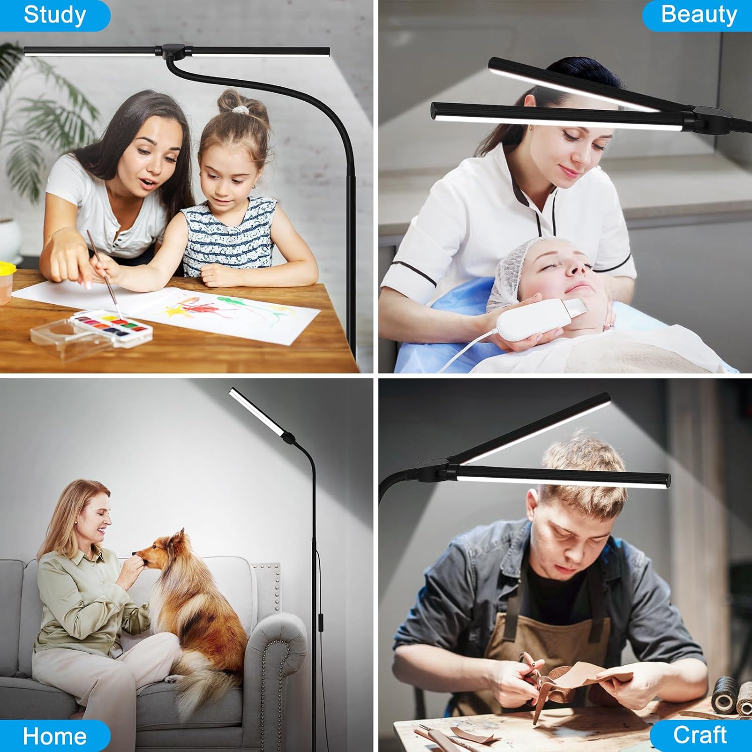 LED Floor Lamp, 15W/1800LM Bright Reading Floor Lamp for Office with Double Head, Adjustable Gooseneck Dimmable Modern Standing Light for Lash Extension Craft, Eye Caring Floor Lamps for Living Room - Image 6