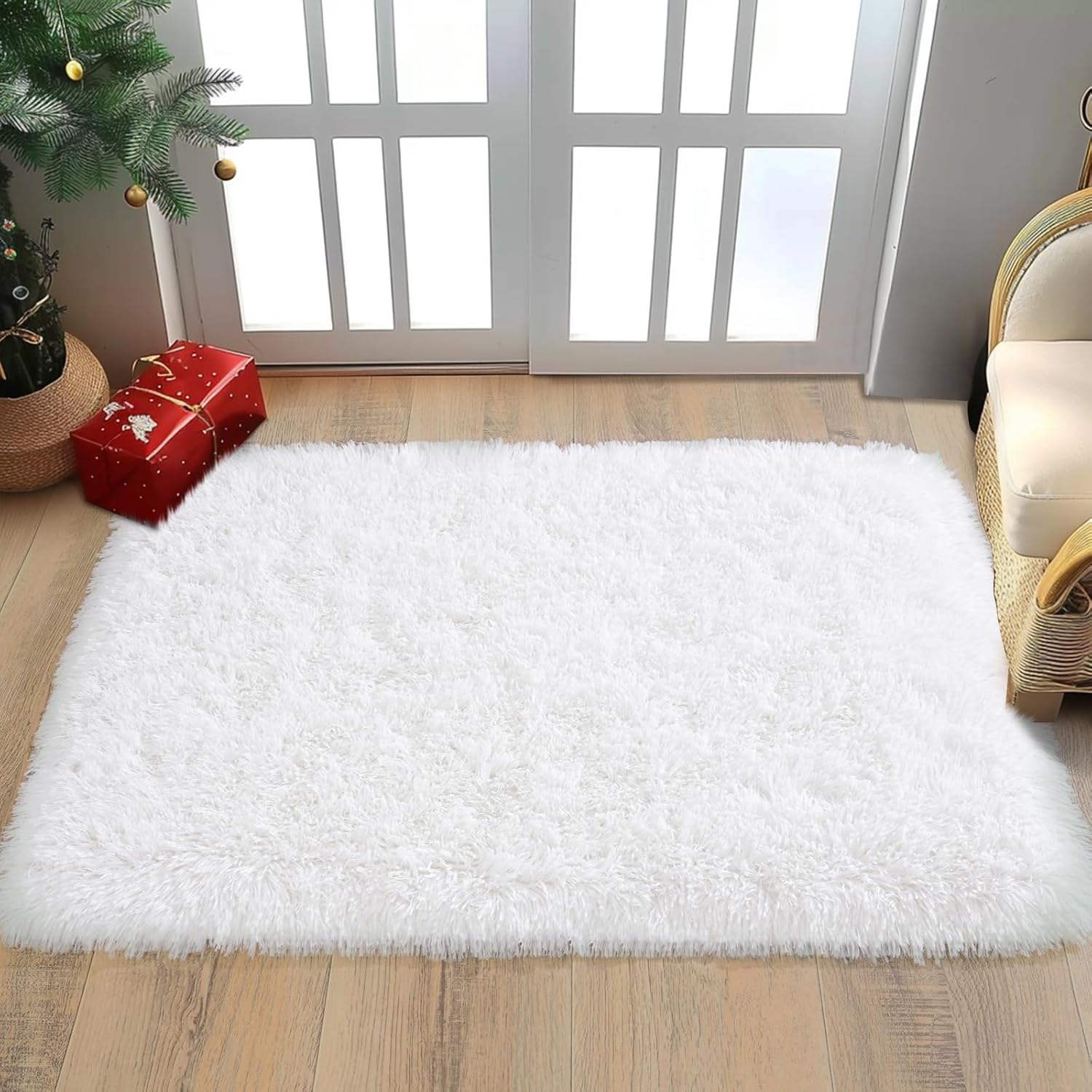 Shaggy Rugs for Bedroom Living Room Dorm Kids Room Decor, Soft Modern Indoor Fluffy Shag Area Rug, Non-Slip Fuzzy Floor Carpet 2x3 Feet, Cute Small Rectangle Plush Rug, White - Image 5